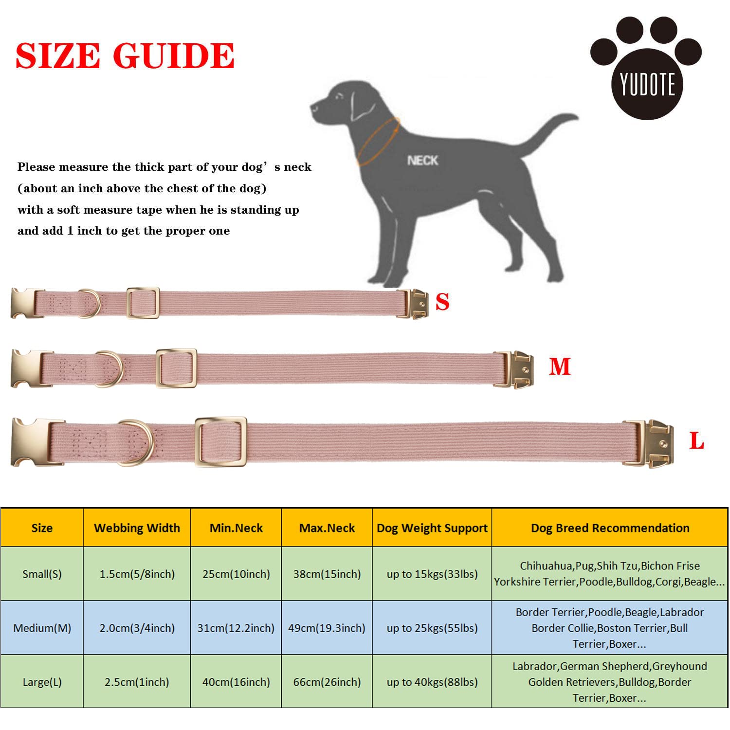 YUDOTE Ultra-soft Dog Collar Natural Cotton Corduroy Made for Large Dogs with Sensitive Skin,Dusty Pink, L (Pack of 1) - Image 3