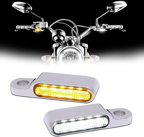 DREAMIZER Manillar universal de motocicleta LED que fluye agua intermitente mini intermitente delantero compatible con Harley Honda, Yamaha,
