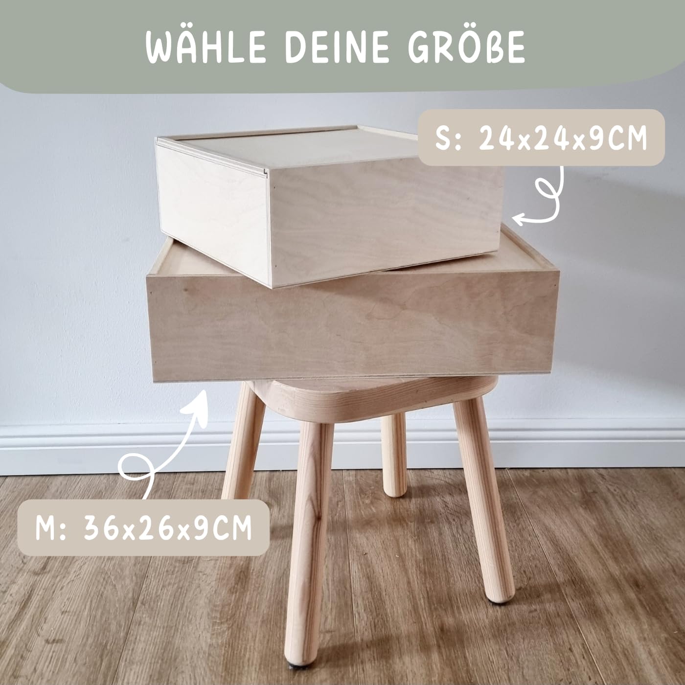 Personalisierte Erinnerungskiste aus Holz mit Wildblumen – Baby Erinnerungsbox mit Namen & Geburtsdatum – Geschenk zur Geburt oder Taufe – Schiebedeckel – Größe S/M (M: 36 x 26 x 9 cm)