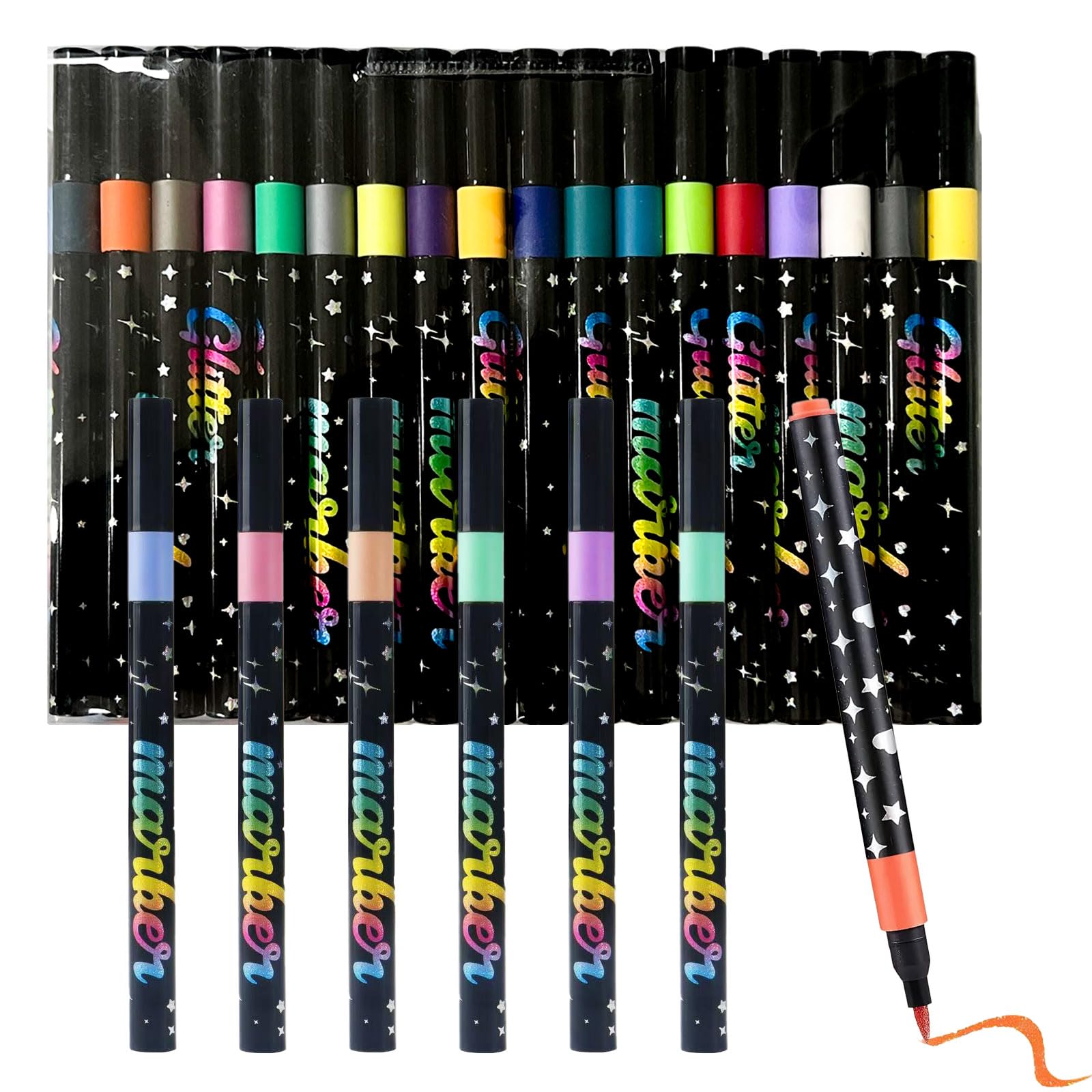 Hyleon Glitter Pens 36 Colours, Glitter Markers & Glitter Felt Tip Pens for Rock Painting, Glass, Stone, Fabric, Ceramic, Wood, Scrapbooking, DIY Craft Making, Art Supplies, Card Making and Colouring