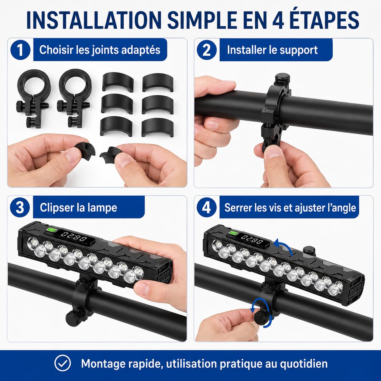 Lampe Vélo 17 LED USB-C avec Feu Arrière, Écran Digital, 4 Modes