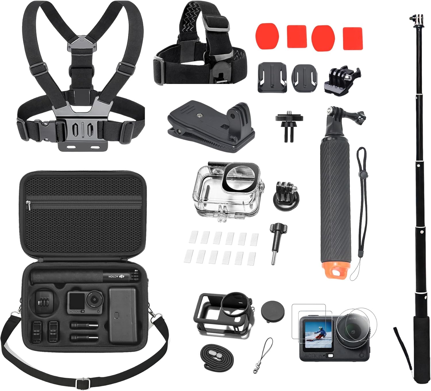 Fotoleey All-in-One Accessory Kit Compatible with DJI Osmo Action 6, Including Carrying Case, Underwater Housing, Mounts, Extension Rod & Full Protection Accessories