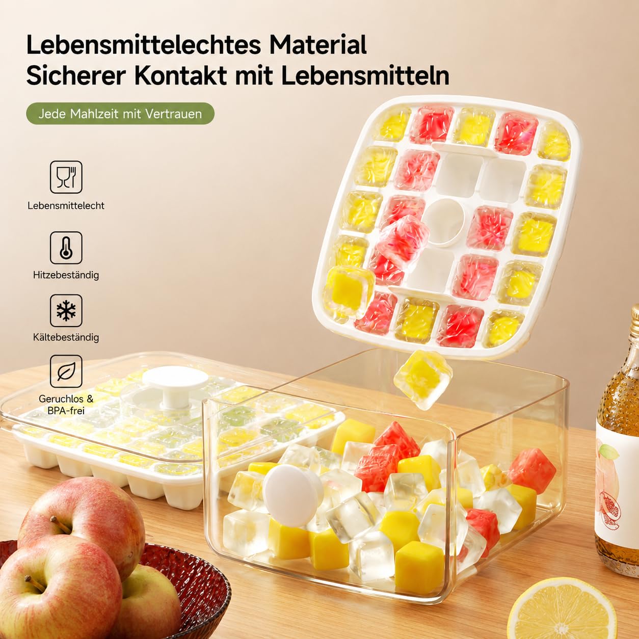 Tragbarer EiswüRfelbereiter Mit Deckel & Aufbewahrungsbox, 48 EiswüRfel, Behalter, Doppellagig, Schnelleis Mit Nureinemknopfdruck, FüR Camping, Roadtrips Oder Gartenpartys (Blau+Isoliertasche)