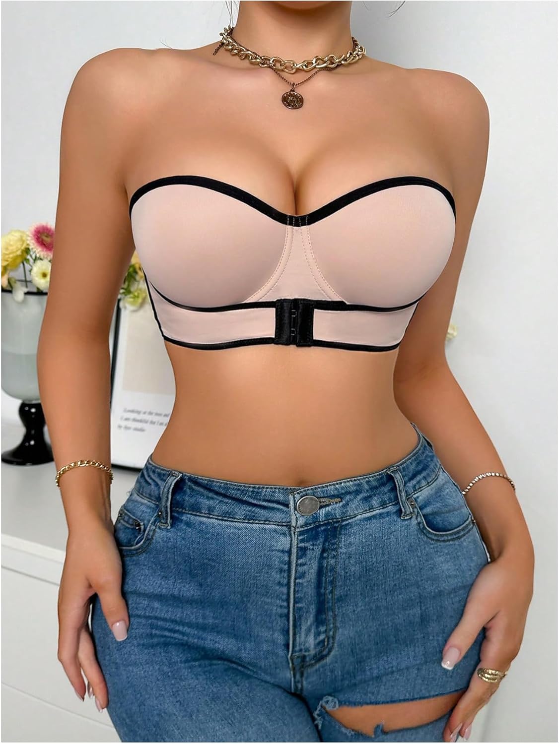 SweatyRocks Women's Front Closure Strapless Bra Push Up Underwire Bandeau Bras - Image 5