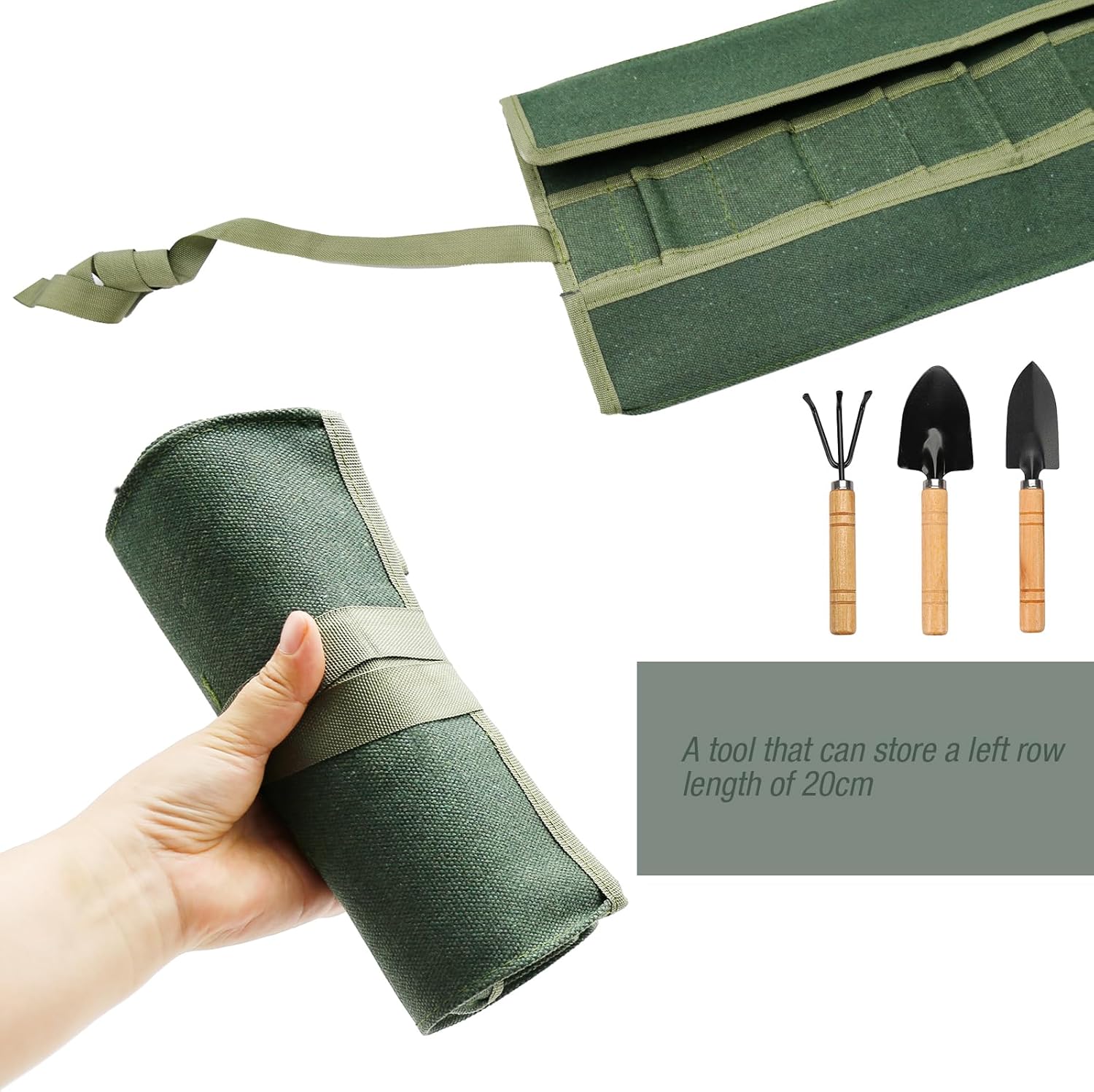 Canvas Portable Tool Roll Bag, Garden Storage Bag Roll Up Tool Bag, Multifunctional Tool Bag Organizer for Gardener Mechanic Electrician