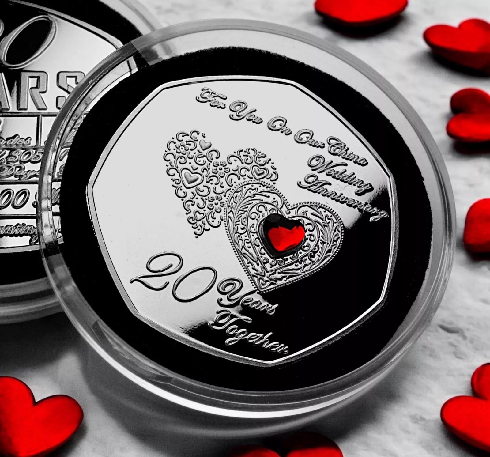 The Commemorative Coin Company Silver On Our 20Th China Wedding Anniversary Commemorative. Gemstone. Capsule. 20 Years Together Husband/Wife/Partner Gift/Present Love/Token.