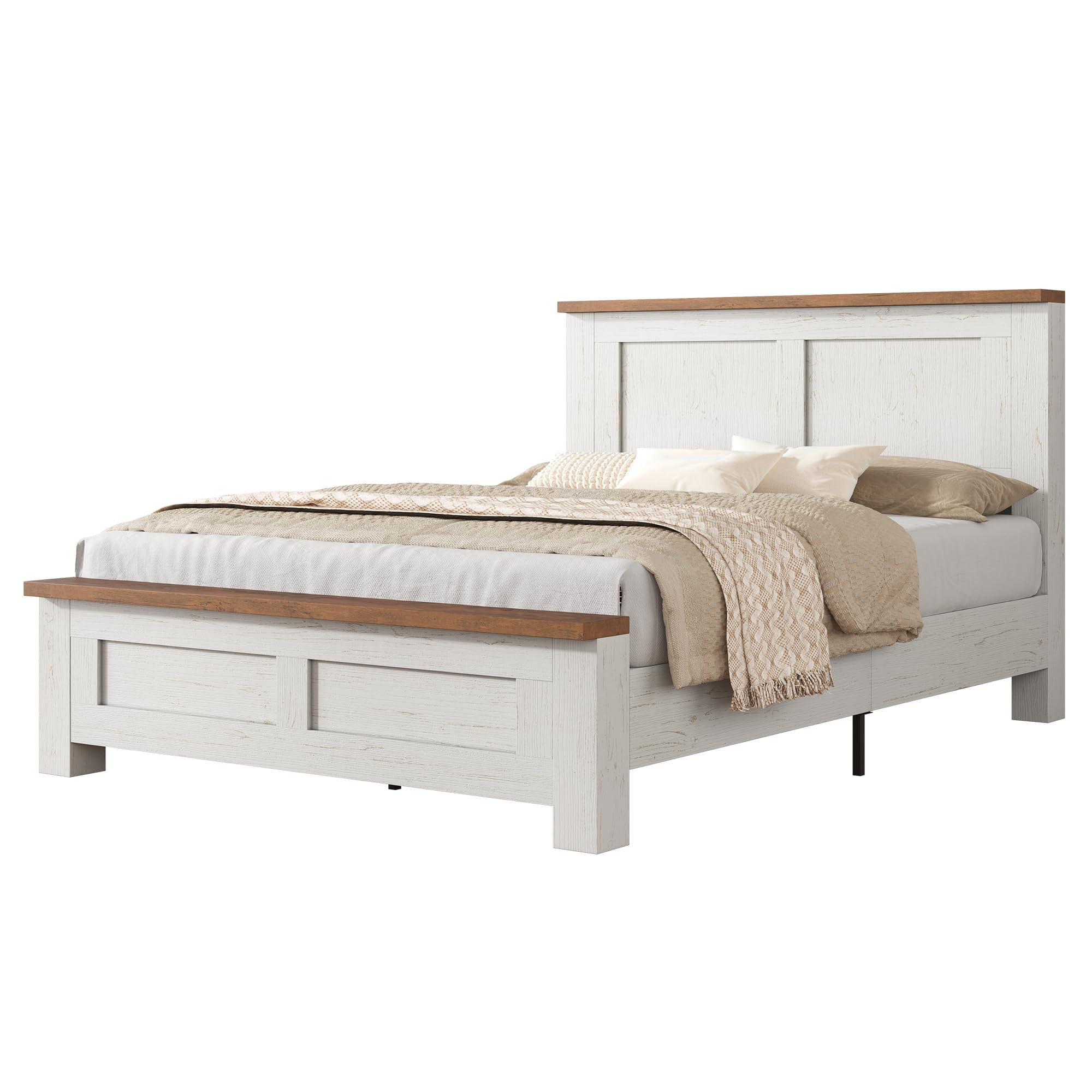 LUXOAK Bett mit Lattenrost, Bettgestell in Holzoptik mit Kopfteil im Rillen-Design, Modernes Holzbett im skandinavischen Stil, 15,5 cm Bodenfreiheit,Weiß (Weiß, 160 × 200 cm)