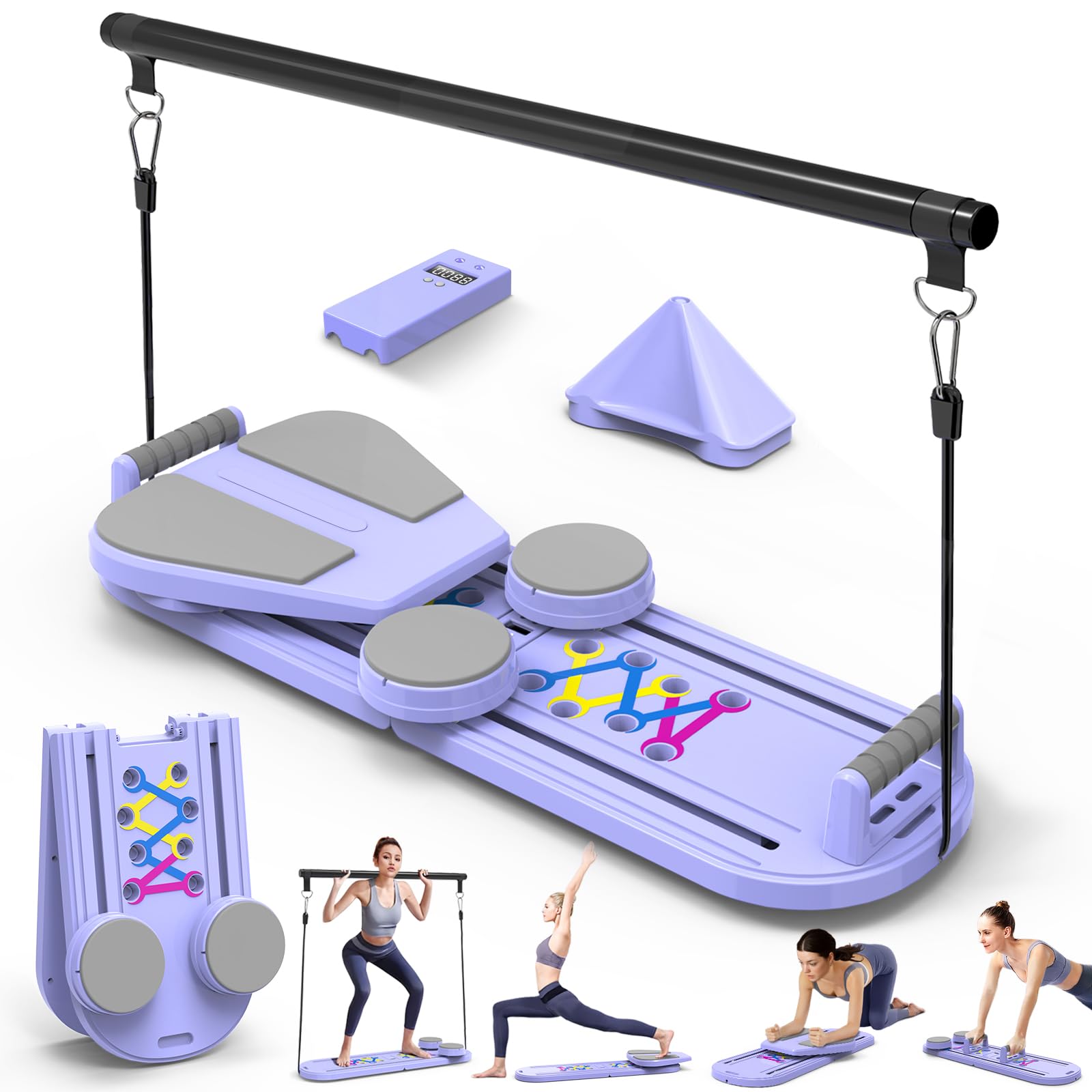 Pilates Board,Multifunctional Rebound Pilates Reformer Machine,With Automatic Rebound Ab Roller,Multifunctional Ab Exercise Board,Tension Rope,Timer,6-in-1 Pilates Reformer Set for Body Workout