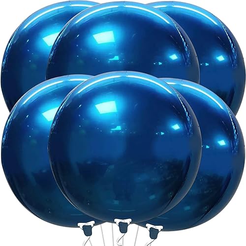 Miniatura 1 de Globos gigantes, azul metálico, 22 pulgadas, paquete de 6, globos azul real. Globos metálicos azules 4D de esfera redonda de 360 grados. Globos de