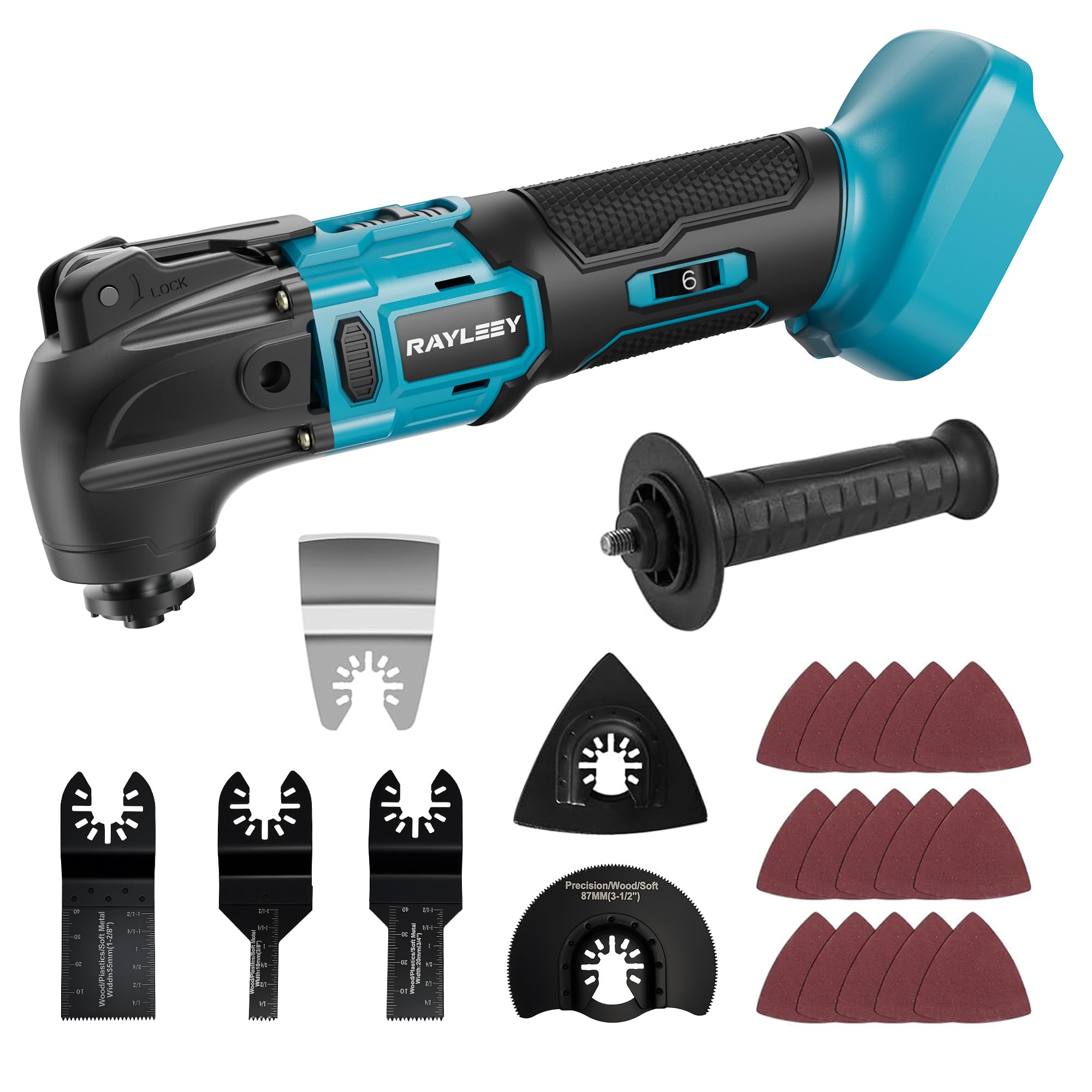 RAYLEEY Cordless Oscillating Multitool Compatible with Makita 18V Battery (No Battery), 23PCS Oscillating Tool Kit, 8500-21000 OPM, 6-Speeds, 4° Oscillation Angle, Quick Change Blade System