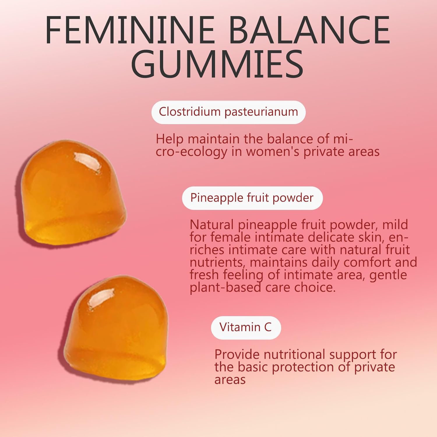 Feminine Balance Probiotic Gummies for Women - with Hawaiian Pineapple, pH Balance Support, Healthy Odor & Flora, Vaginal & Immune Health, Vegan Dietary Supplement - 60 Gummies (1)