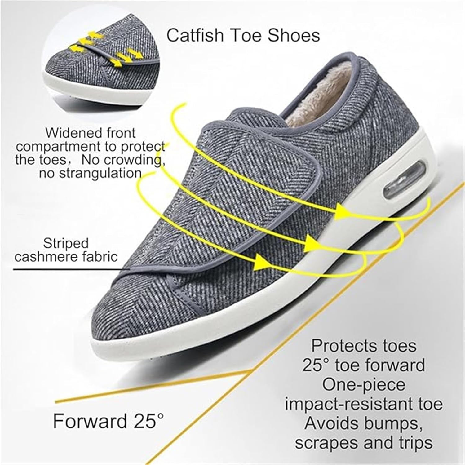 Diabetic Foot Shoes, Mens Winter Warm Fleece Plush Wide Fur Lined Orthopedic Adjustable Diabetic Shoes, Cozy Arthritis Extra Wide Surgery Recovery, for Swollen, Plantar, Fasciitis