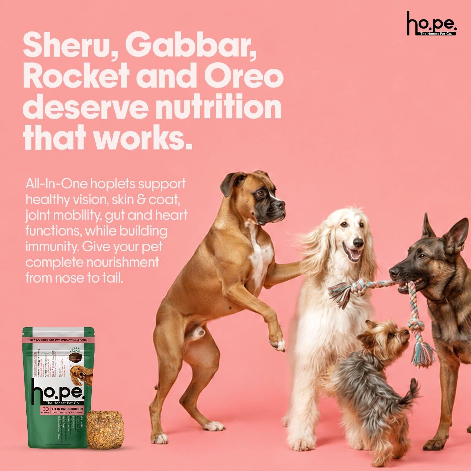 Hope All in One 14-in-1 Supplement Chews for Dog 30 Vegan hoplets |Multivitamins, Joint Support, Probiotics, Biotin, Omega 3 & 6| Pet Chews for Absolute Wellness | ColdPressed, Hypoallergenic — Amazon image 2