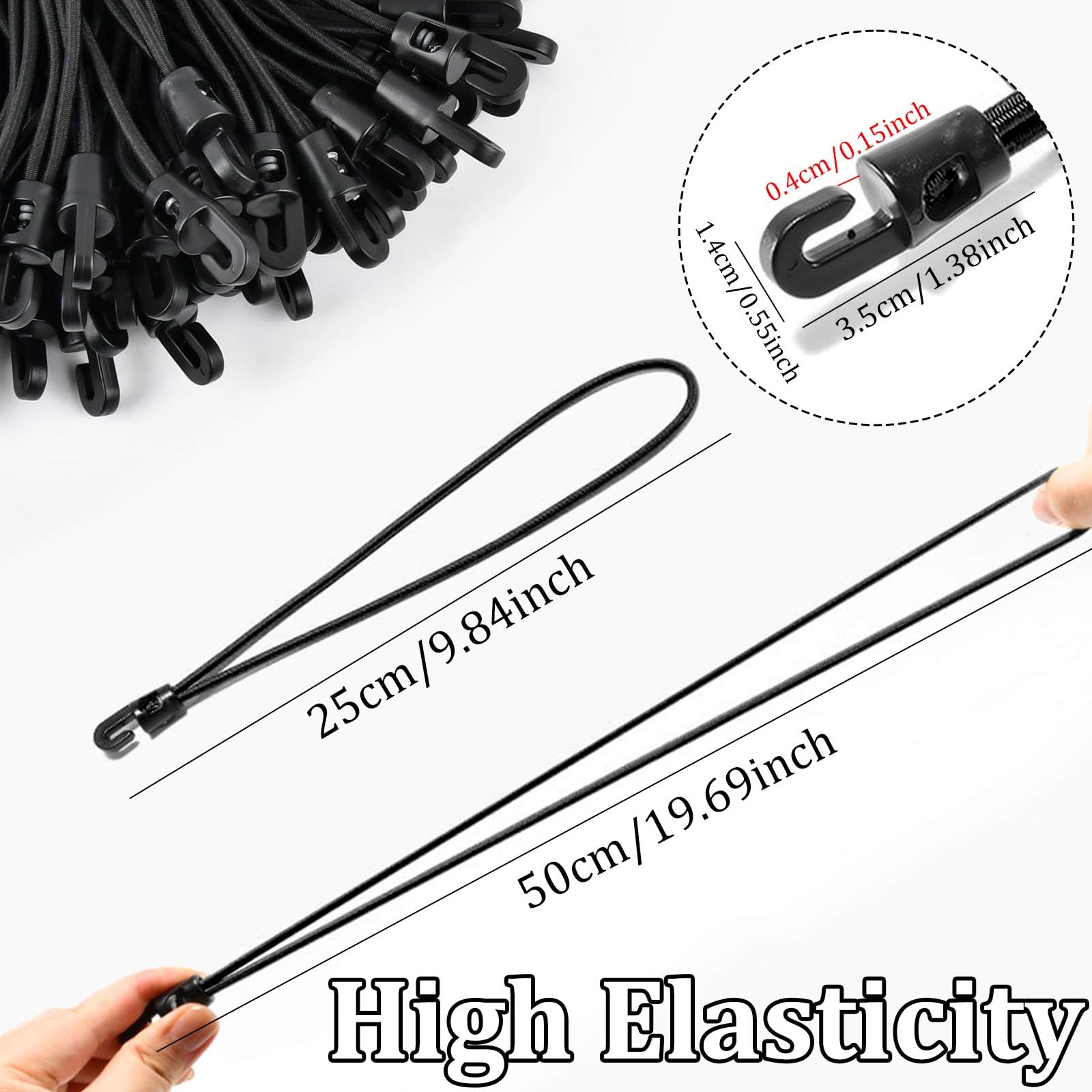 Corde Elastiche Con Gancio Smaoqingji – 10 Pezzi Neri, 26 Cm, Estensibili 2.5 Volte, Per Tende, Striscioni, Bagagli E Campeggio