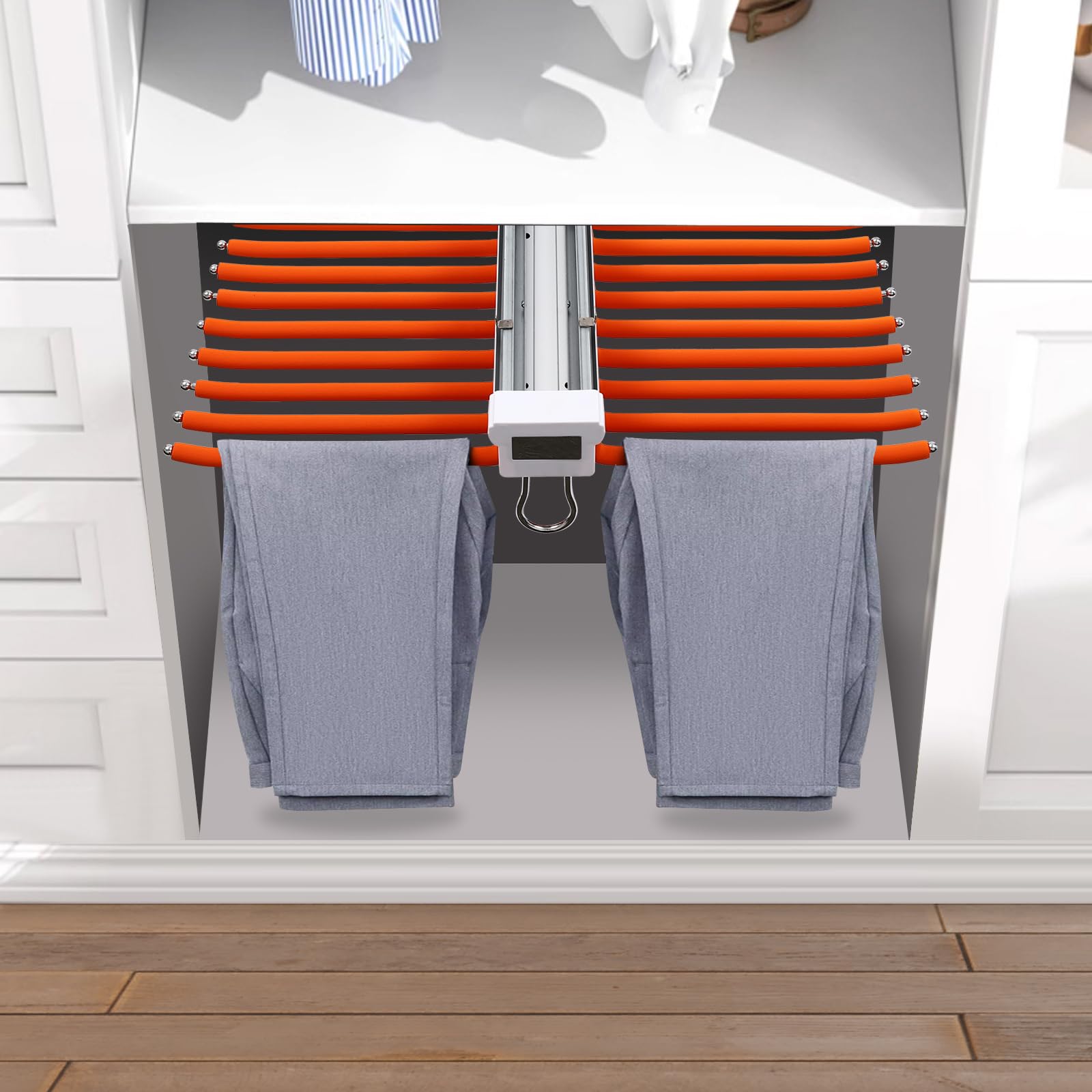 Percha para pantalones, percha extensible para pantalones, 22 barras colgantes, percha para armario, percha para pantalones, ahorra espacio, capacidad de carga máxima de 15 kg, para interior y