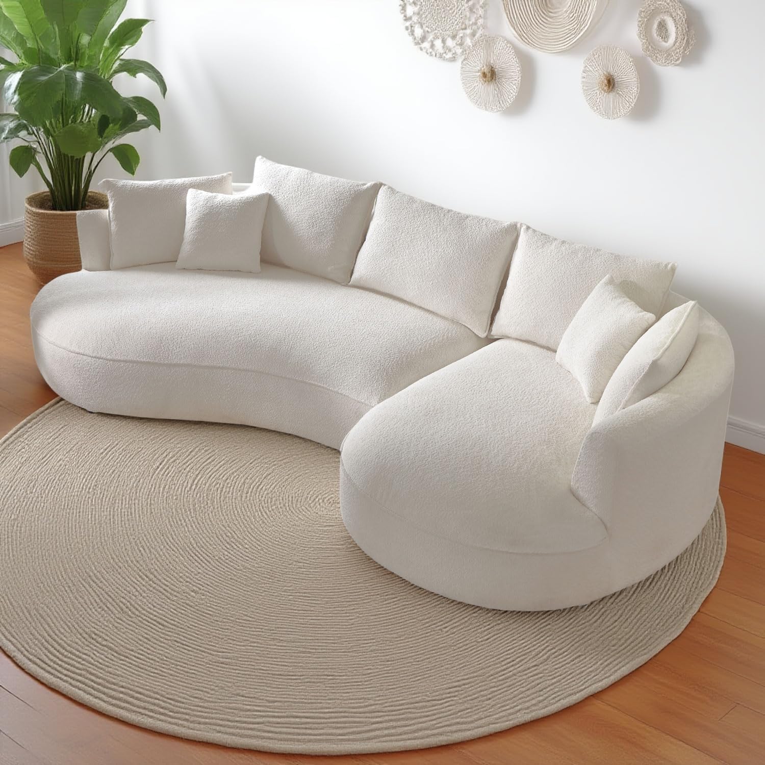 Modern Curved Sofa Set for Living Room, L-Shaped Deep seat Sectional,Upholstery Beige Boucle Fabric, Contemporary Round Couch,Oval-Shape Design Chaise