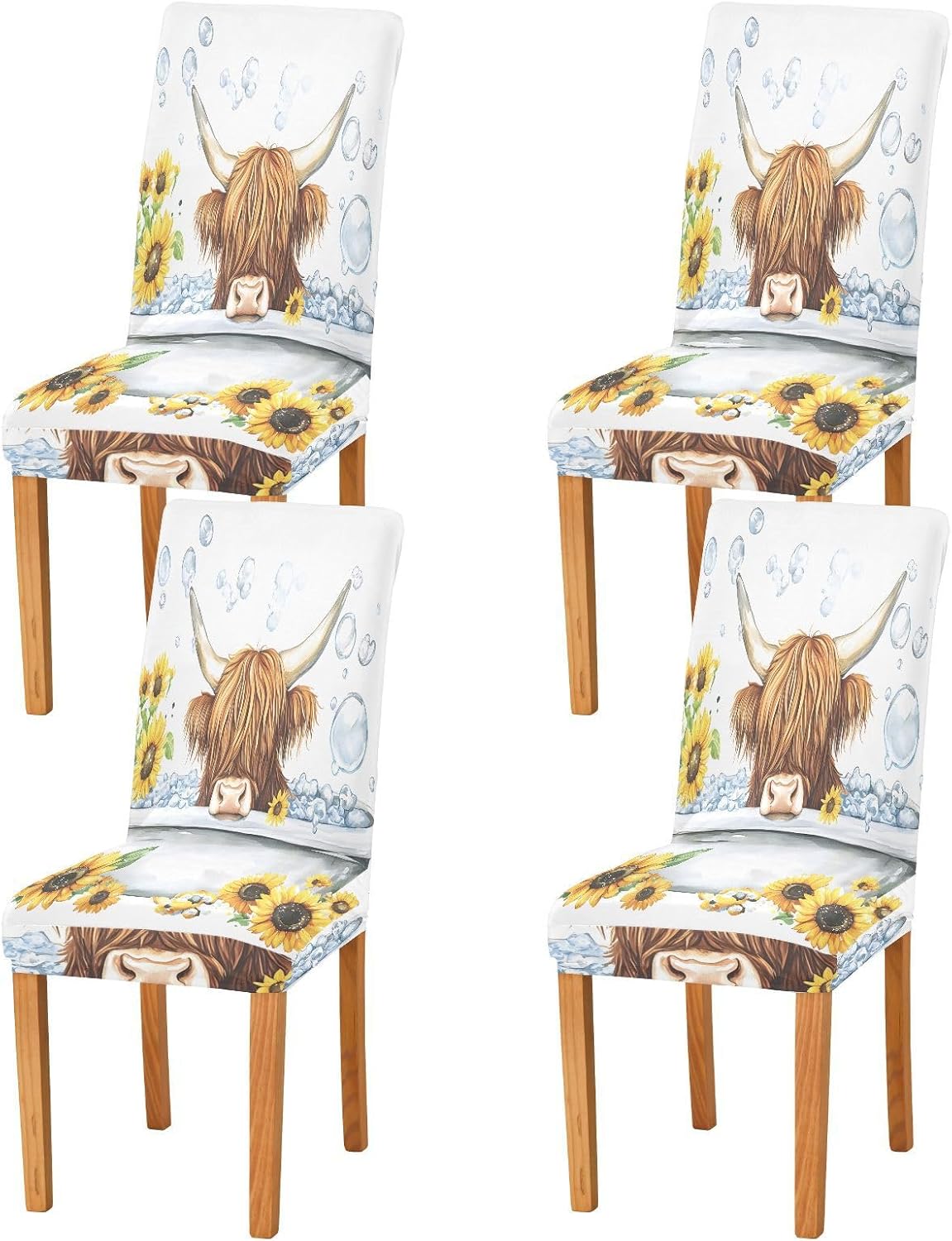 ALAZA Chair Covers for Dining Room, Highland Cow Bathroom Stretch Chair Cover Sets Chair Protector Removable Washable for Ktichen Restaurant Hotel