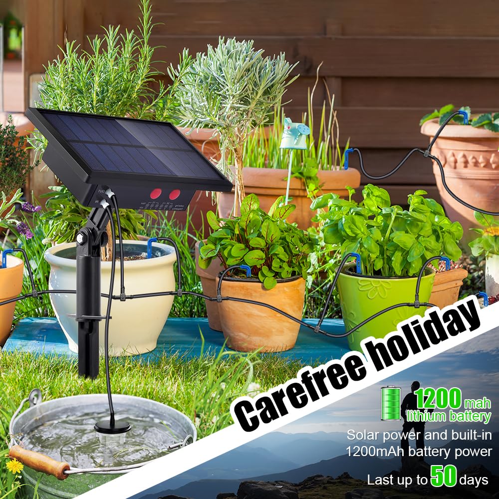 Solar bewässerungssystem, 10M automatische bewässerung hochbeet tröpfchenbewässerung, selbstbewässerungssystem mit Timer im garten, balkon, topfpflanzen, zimmerpflanzen, balkonpflanzen (Packung mit 2)