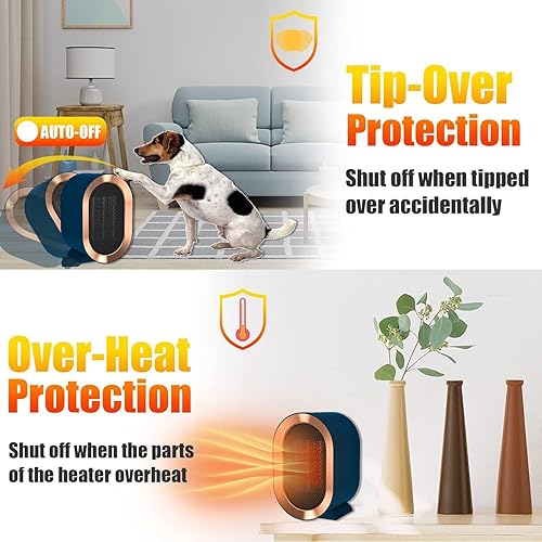 Miniatura 6 de Calentador de espacio para uso en interiores para uso en interiores con 2 modos de calor de 1200 W800 W, calentador de cerámica para oficina y