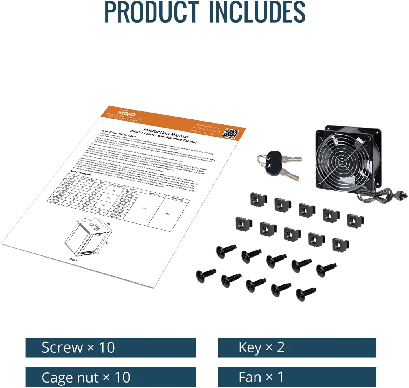 Tecmojo 12RU Wall Mount Network Cabinet, Data Server Rack Enclosure with Lockable Glass Door and Side Panels, 50 kg /110 lbs Max Loading, 450 mm Deep, for 19 inches IT Equipment, Black