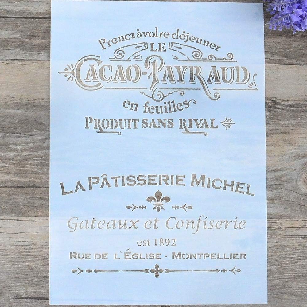 DIY Decorative Stencil Template for Painting on Walls Furniture Crafts,A4 Size (French Script)