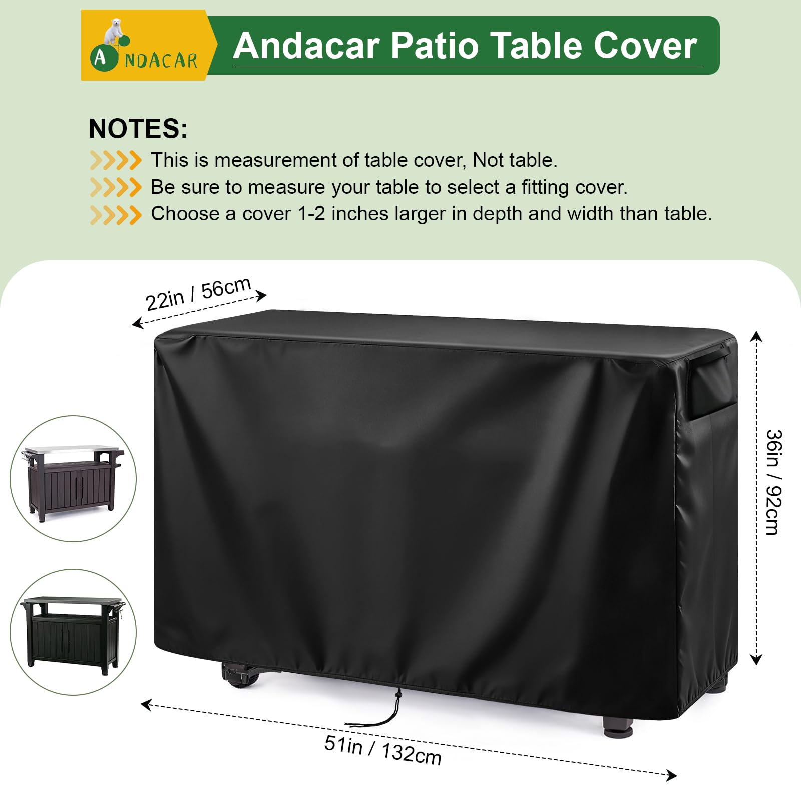Ancadar Outdoor Bar Trolley Abdeckung Wasserdicht Staubdicht Oxford Tuch Abdeckung Werkzeugkoffer Abdeckung (132,1 x 55,9 x 91,4 cm)