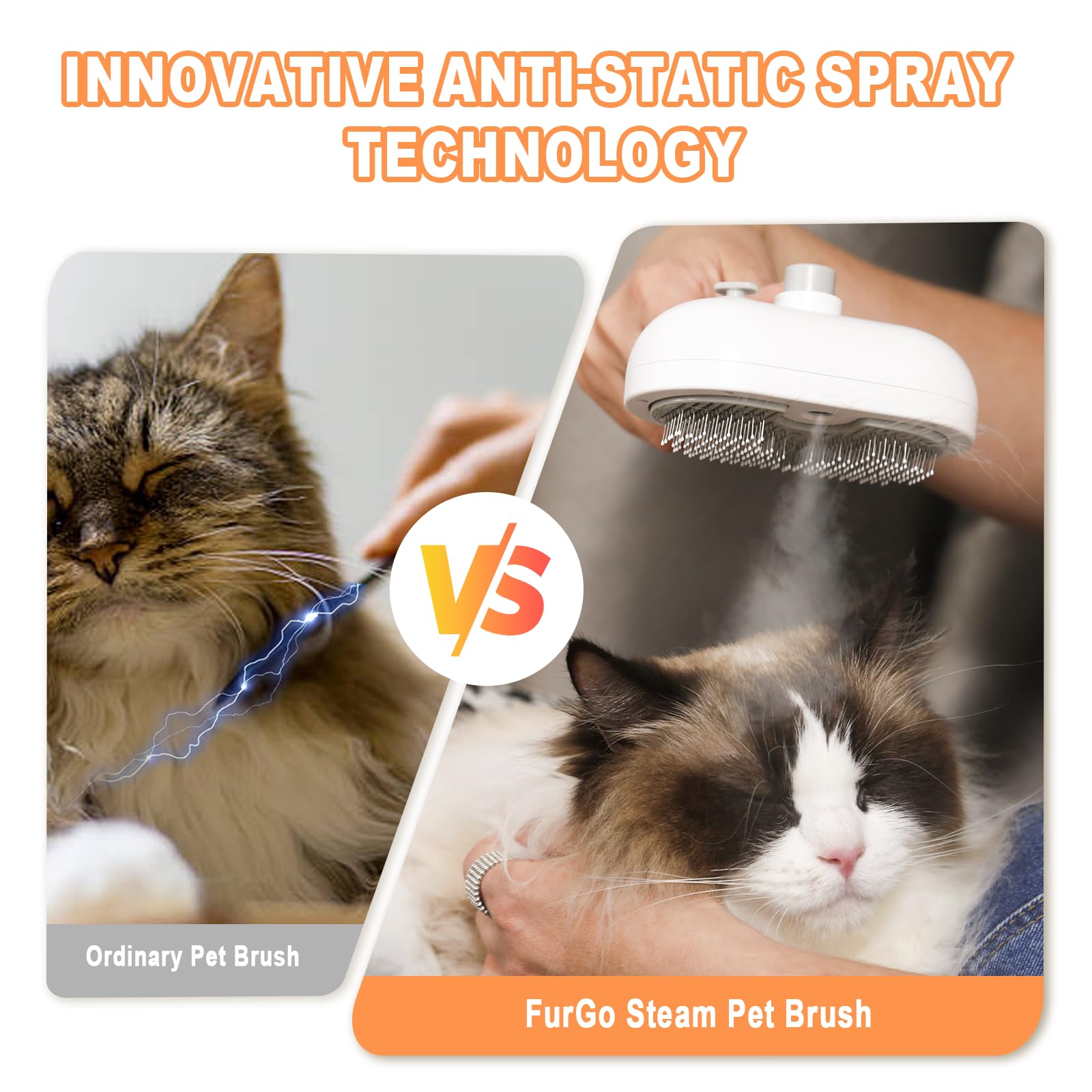 FURGO Spazzola a vapore per gatti per spargimento, spazzola a vapore 3 in 1 per cani e gatti, efficace rimozione e pulizia dei peli, strumento per la rimozione dei peli di animali domestici adatto a