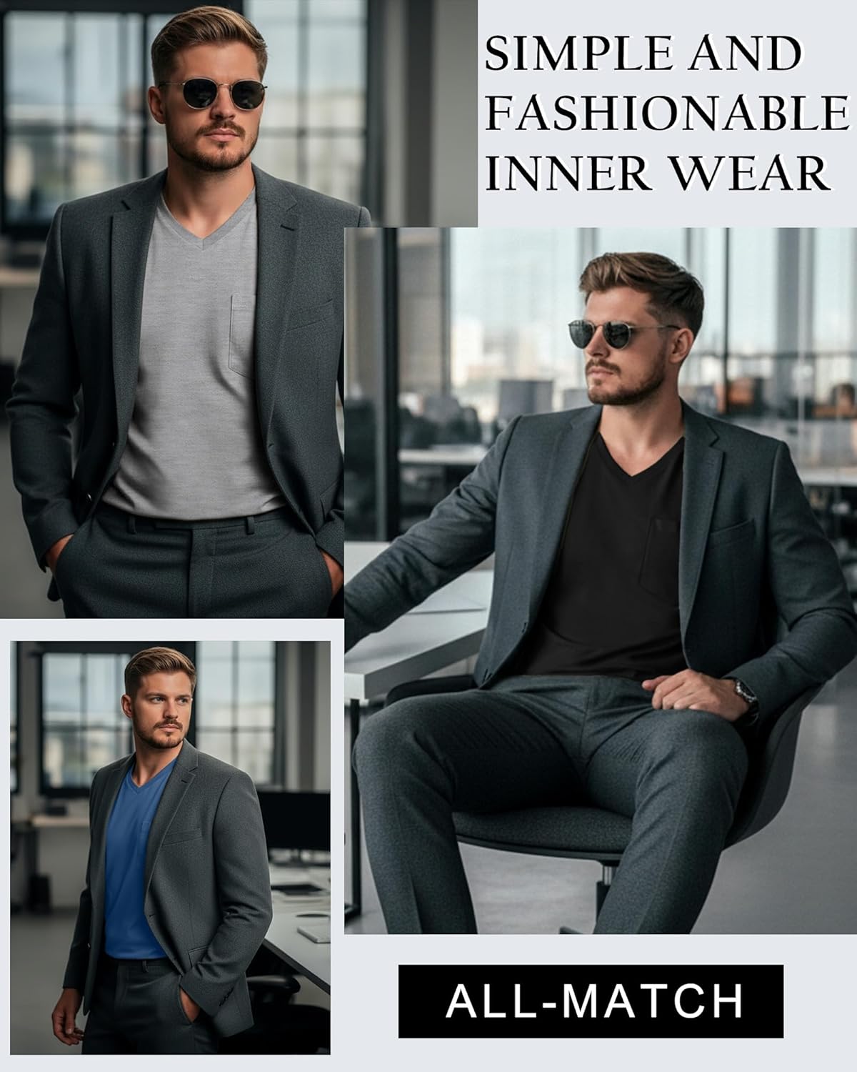 5 Pack Men's Big and Tall Shirts Long Sleeve V Neck Tee Casual Oversized Tops Loose Basic T Shirts with Pocket - Image 4