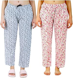 Omney Women's Cotton Floral Printed Pyjama/Track Pant Lower, Free Size Combo of 2 Price In India