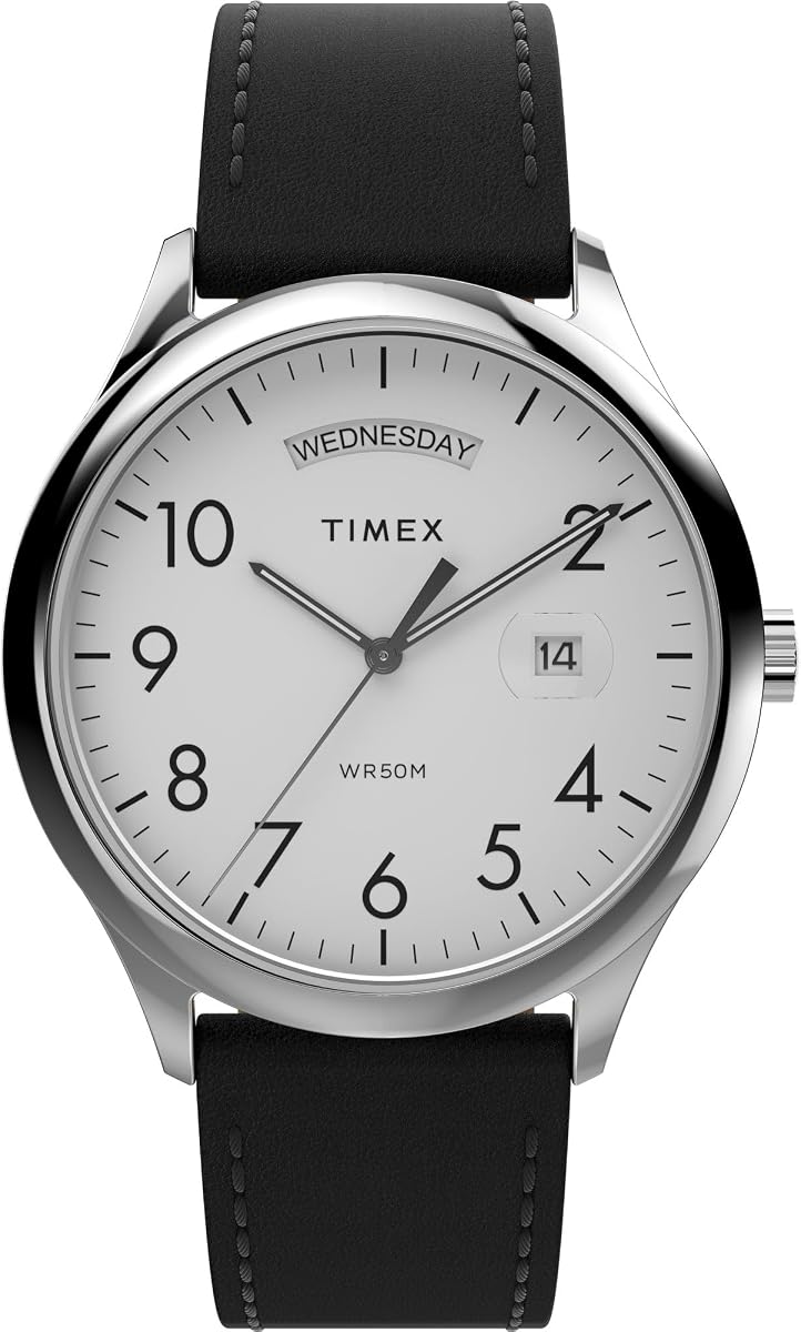 Reloj Timex Modern Easy Reader de 40 mm para hombre - Correa negra, esfera blanca, caja plateada