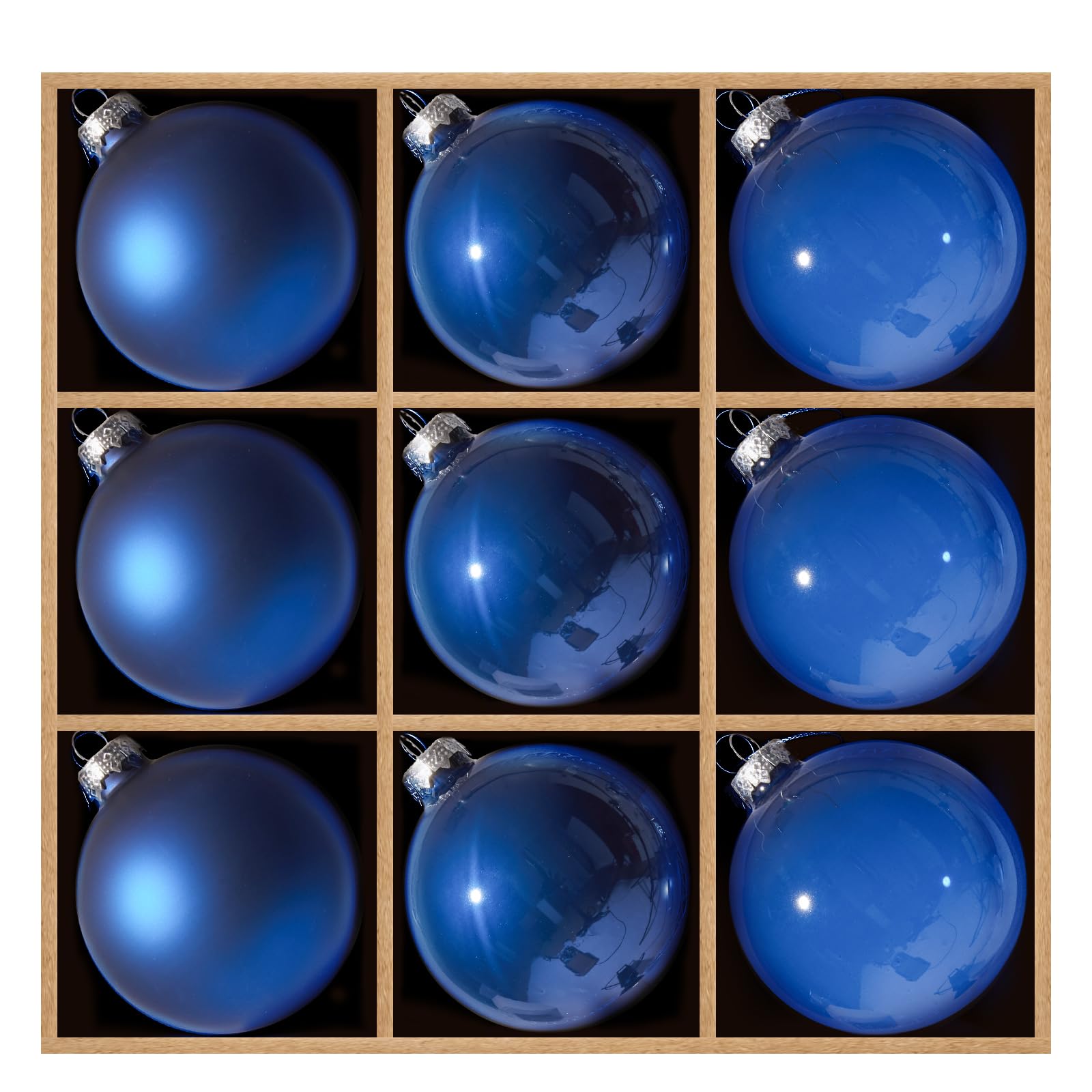 DN DECONATION 9 Weihnachtskugeln 8cm, Blaue Christbaumkugeln Glas Set