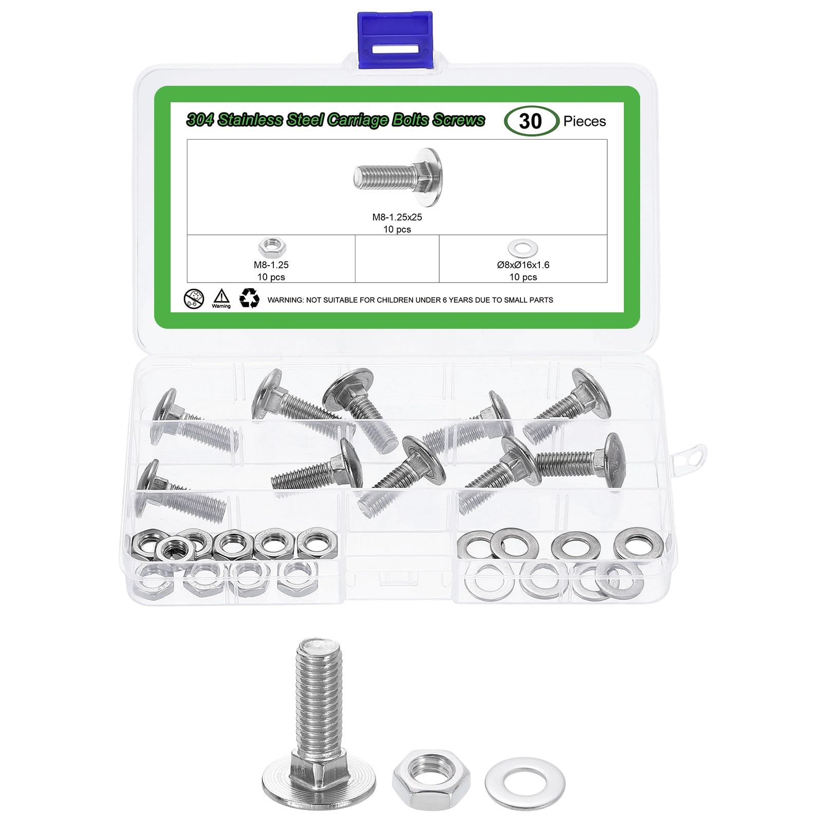 Pernos de carro M8 de acero inoxidable 304 con tuercas y arandelas uxcell, juego de 10 piezas 7