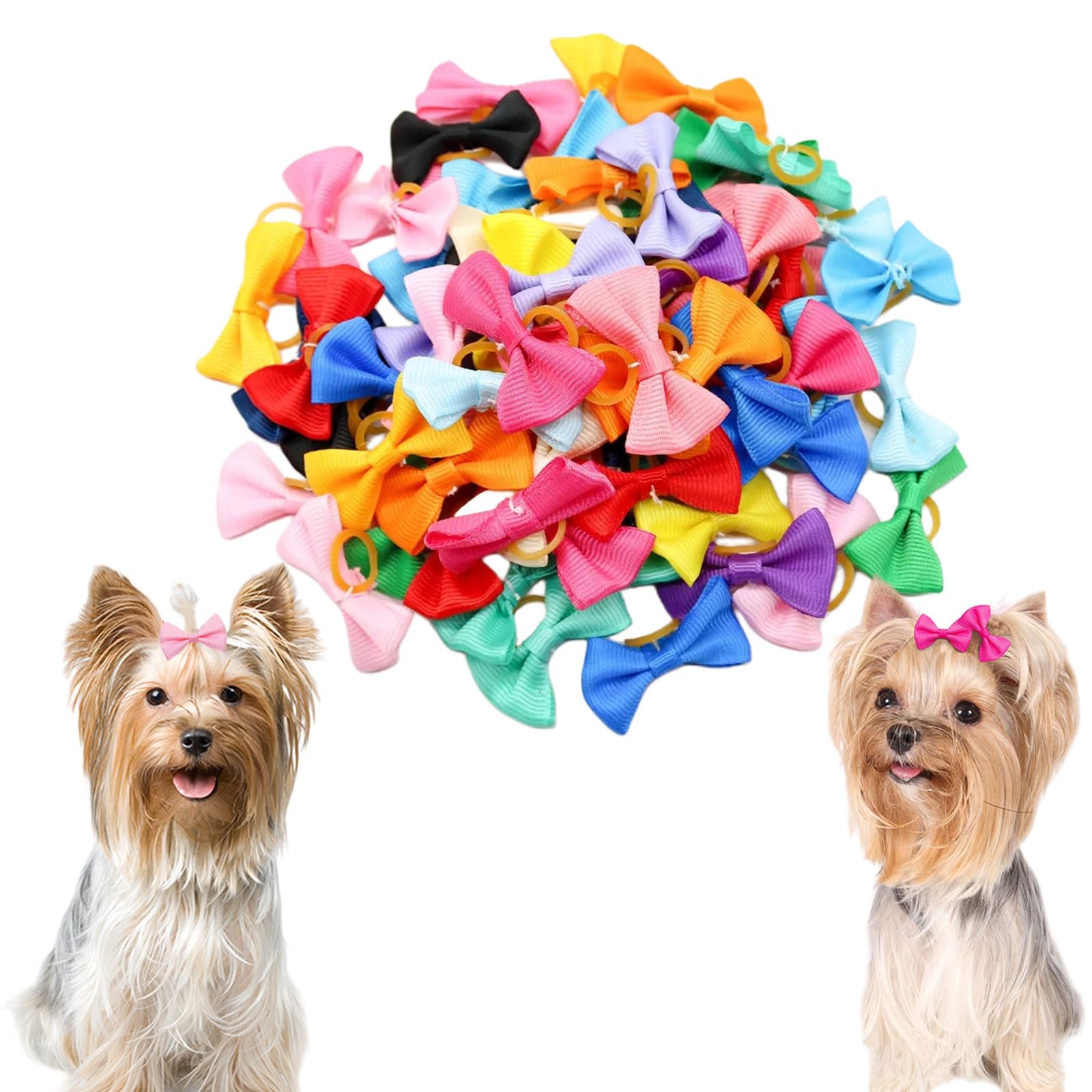 犬 ヘアゴム リボン 36個セット 可愛い 蝶結び カラフル ヘアアクセサリー 髪飾り 猫 犬用 小動物用 ペット用品 ランダム色 (ソリッドカラー)