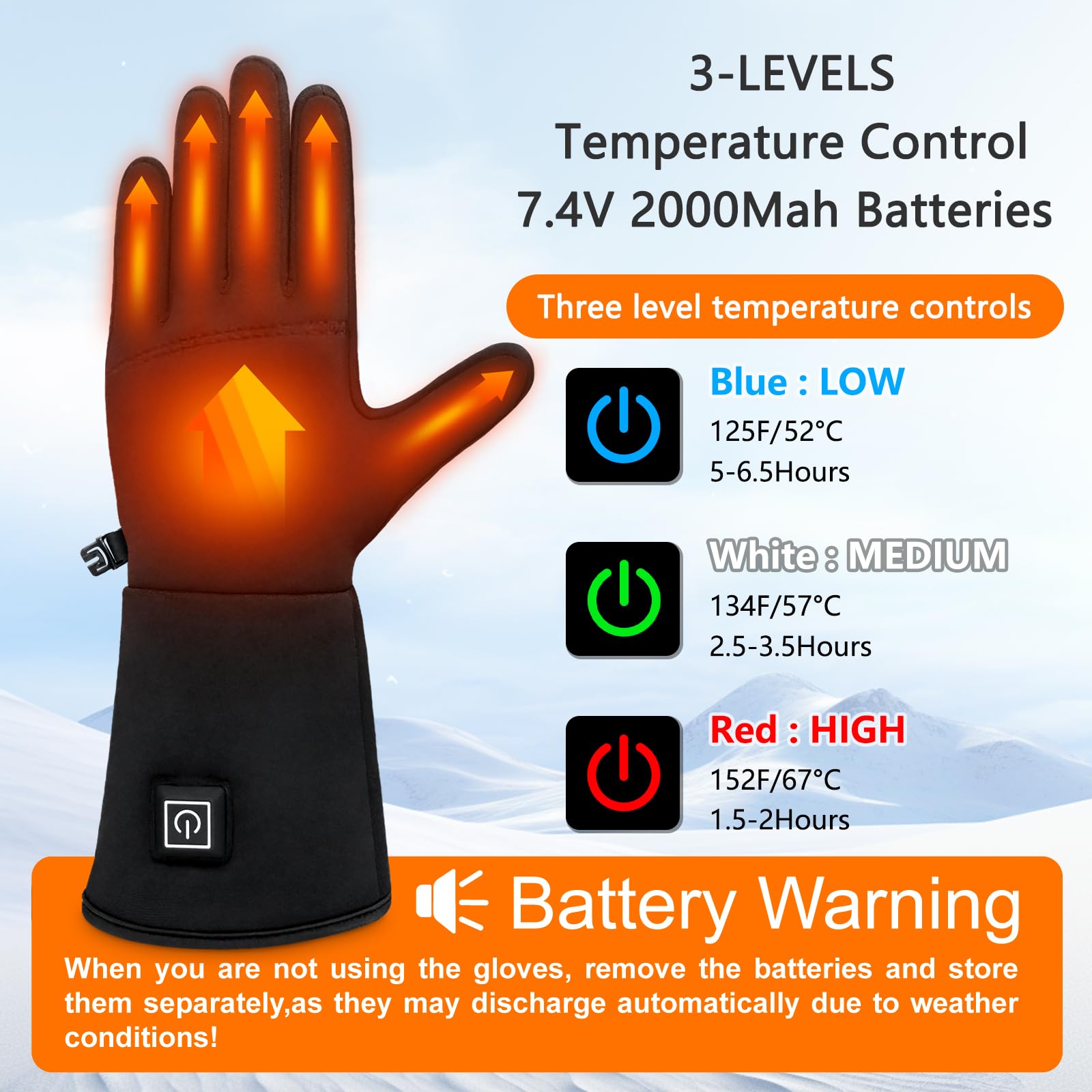 seenlast Guantes Calefactables Mujer Hombre, 7,4V 2200mAh*2 Guantes con Calefaccion con Batería Recargable, 3 Niveles de Calentamiento,Guante Calefactable Eléctricos con Pantalla táctil