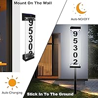 Vista 4 de Número solar de casa, número de dirección solar con número acrílico 3D, estacas de hierro, luz colorida, control remoto, señal de dirección moderna