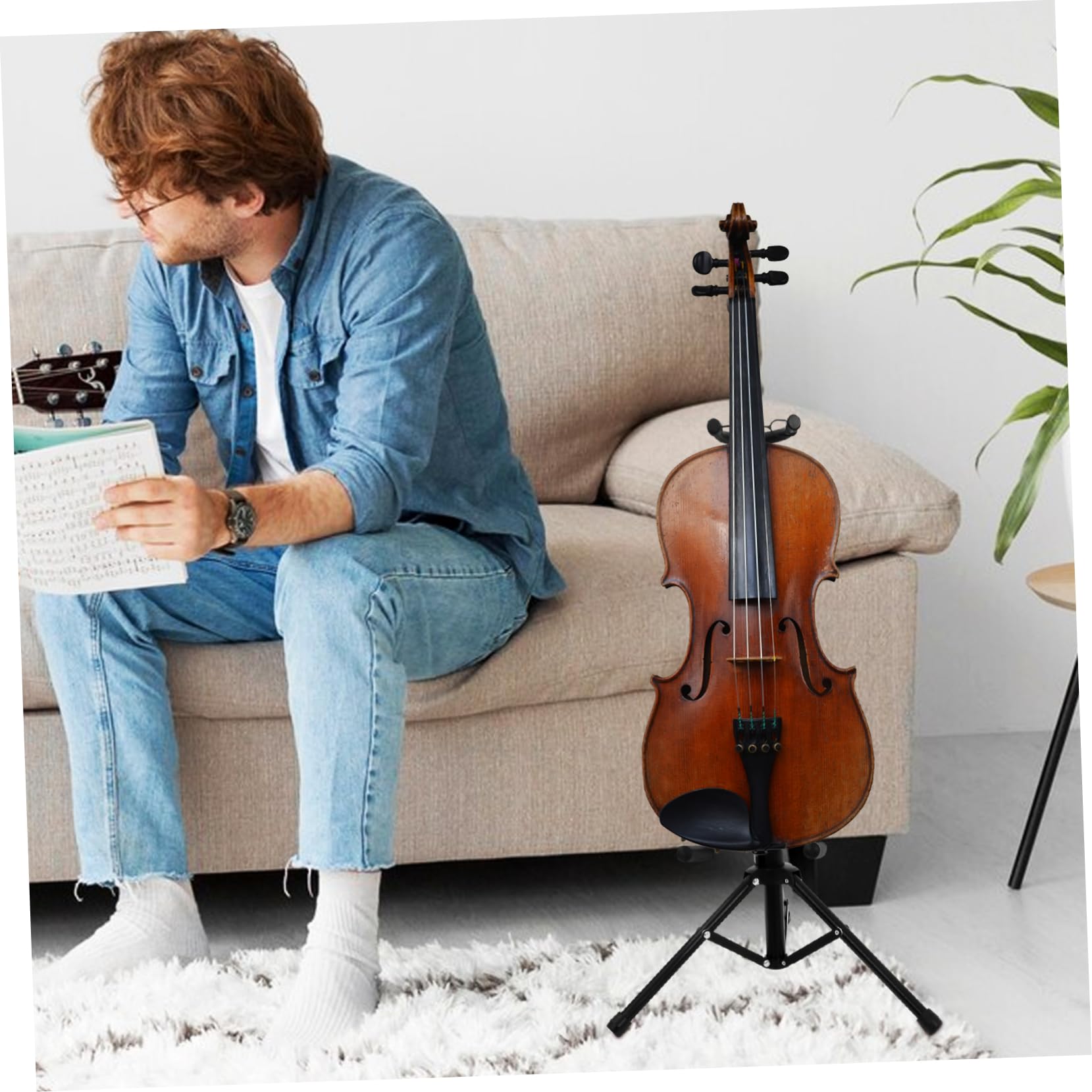 NULYLU Portable Violin Tripod Clamp Gravity Self-locking Violin Holder Foldable Violin Stands for Music Stand