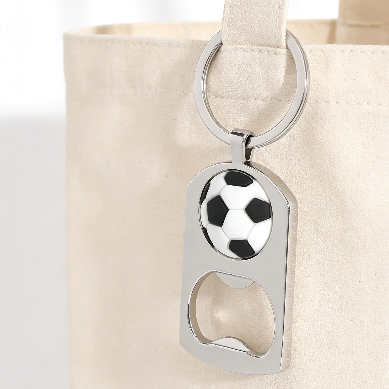 Soccer Keychain Bottle Opener, Metal Football Key Ring, Champagne Gold Sports Gift for Men Boys, Soccer Fan Keychain with Ball Detail