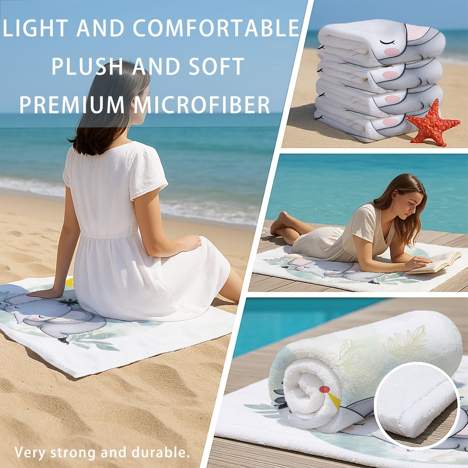 Serviettes de Plage 180 x 100 CM Serviette Bain Microfibre Mer Bébé Éléphant, Couronne, Aquarelle Artistique Drap de Plage Nordique, Onirique, Aquarelle, Doux,pour Bord de mer,Voyages,Sauna,Piscine