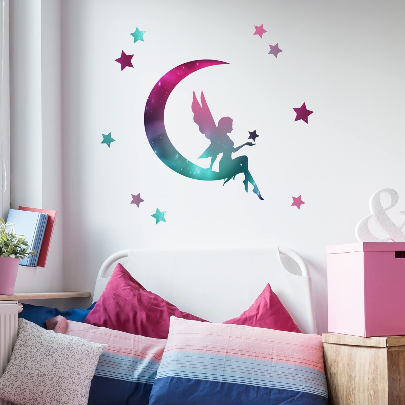 Stickerscape Fairy On Moon Silhouette Fairy Wall Stickers (Fairy On Moon Silhouette) | Fairy Wall Stickers For A Children's Bedroom Or Nursery | Easy To Apply And Cleanly Removable