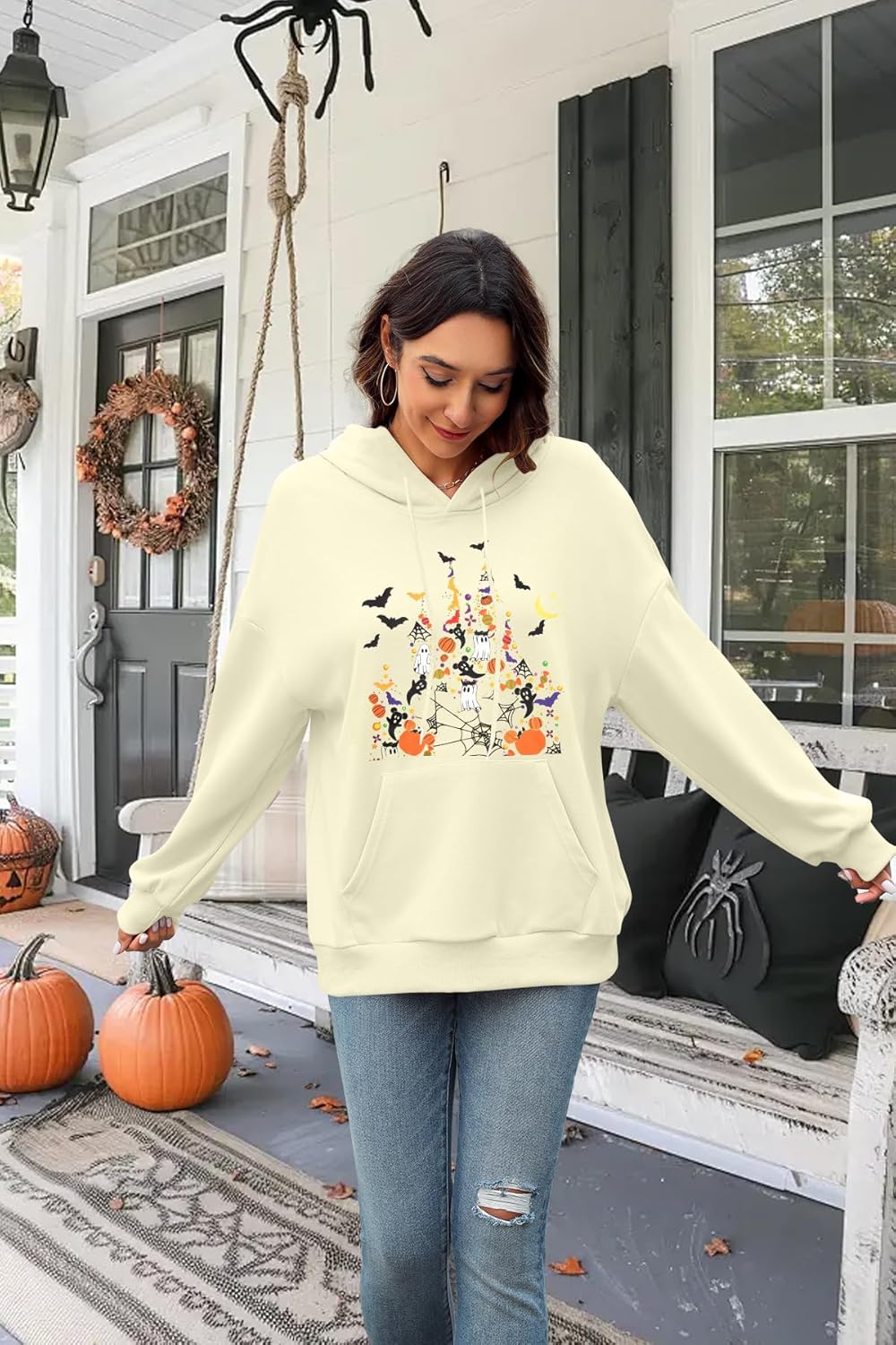Halloween Sweatshirt for Women Spooky Ghost Hoodie Magic Kingdom Pullover Tops Fall Holiday Long Sleeve Shirt - Image 3