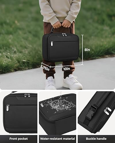 Miniatura 4 de Tuwubi Lonchera para niños, lonchera aislada para niños, lonchera pequeña para niños y niñas, lonchera duradera para la escuela, color negro, 10