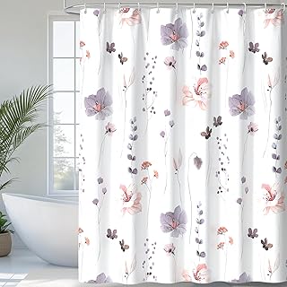 QIYI Watercolor Floral Shower Curtain, Flowers Print Minimalist Bathroom Curtain, Machine Washable Spring Modern Shower Curtains, Waterproof Fabric Shower Curtain Set with Hooks, 72 x 72, Dusky Purple