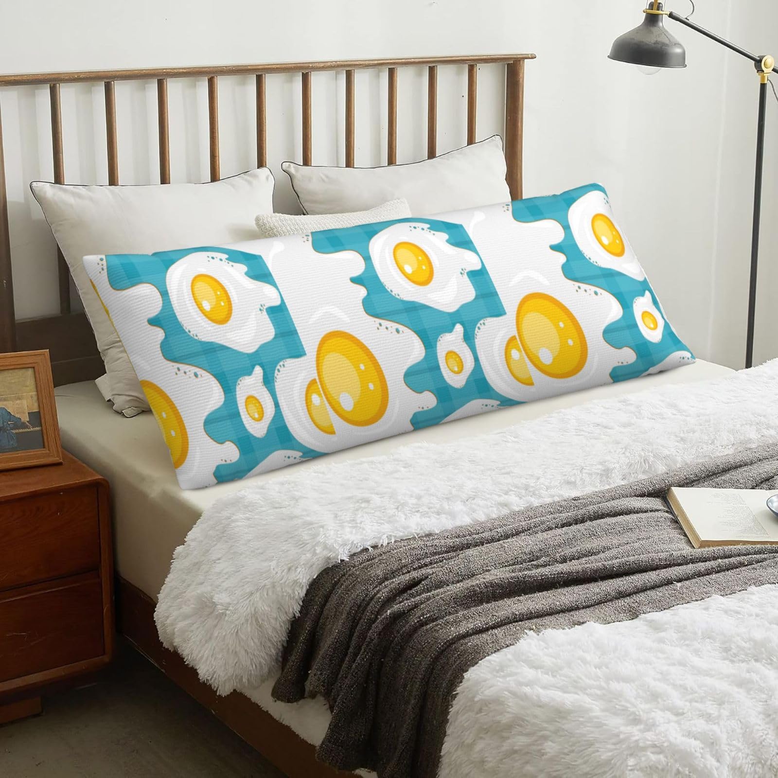 Fried Egg Food, Body Pillow Cover with Zipper,Long Body Pillowcase 20 x 60 in