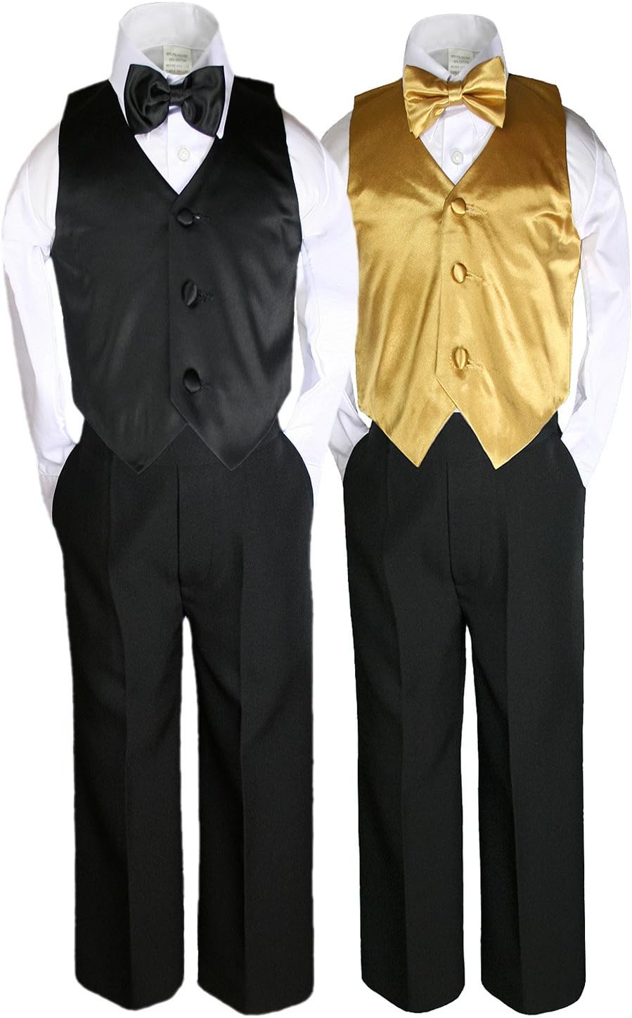 6pc Boys Black Vest Bow Tie Sets Suits Outfits with Color Vest Sets (S-7)