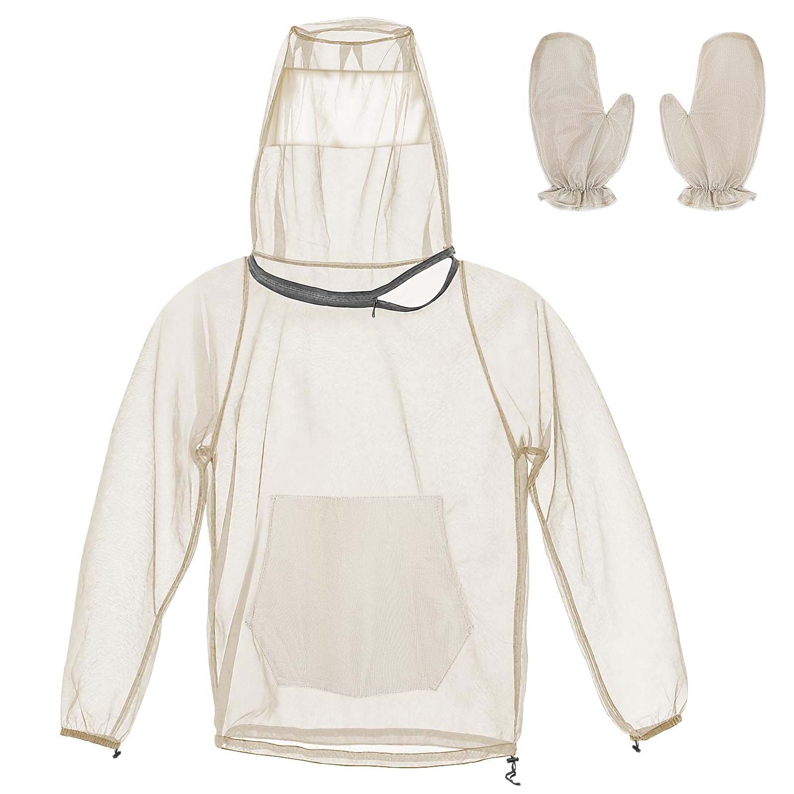 Mosquito Bug Jacket for Men Women, 2 Pcs Mosquito Net Jacket with Hood & Gloves Breathable Mesh Mosquito Proof Clothing-image-1