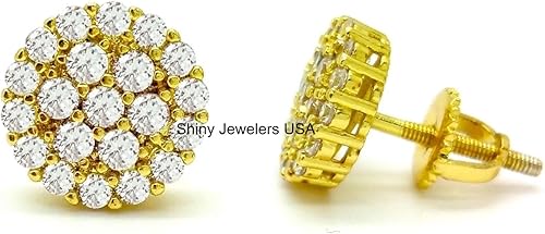 Miniatura 3 de Aretes de tuerca para hombre con acabado de oro amarillo de 18 quilates, circonita cúbica de 0.394 in, Plata Oro amarillo, Circonia cúbica