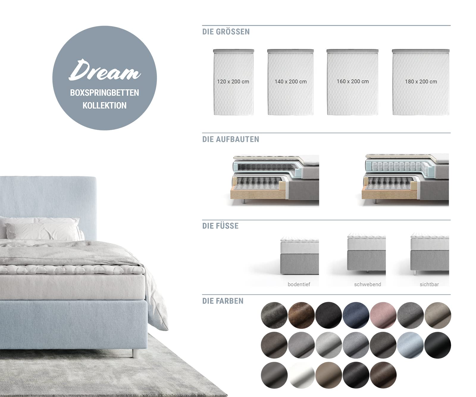 DELIFE Boxspringgestell Dream-Fine Mikrofaser Beige 180x200 cm