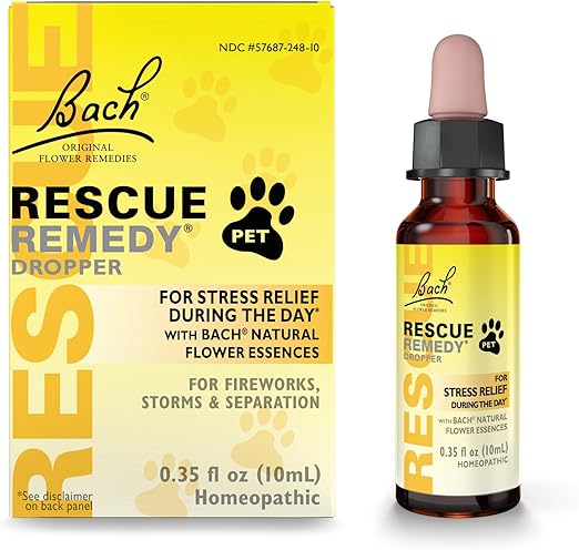 Bach RESCUE REMEDY PET Dropper 10mL, Natural Stress Relief, Calming for Dogs, Cats, & Other Pets, Homeopathic Flower Essence, Thunder, Fireworks, Travel, Separation, Sedative-Free