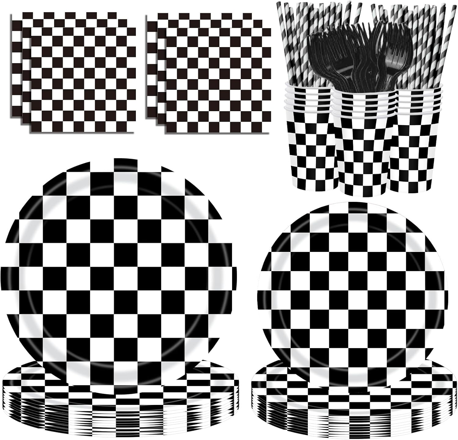 300pcs Gingham Paper Plates and Napkins Gingham Checkered Bachelorette Party Supplies Glamping Birthday Tableware Set Summer Plaid Camping Themed Party Favors Baby Bridal Shower