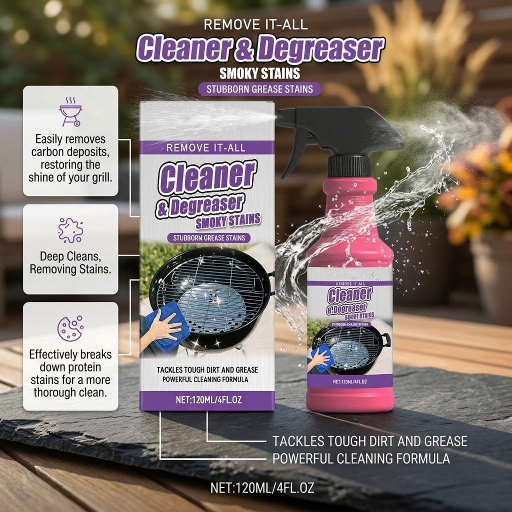 Heavy Duty Grill Cleaner Spray - Professional BBQ Degreaser & Oven Cleaner, 4oz for Outdoor Grills, Smokers, Stainless Steel - Effectively Removes Burnt Food & Tough Grease (3)